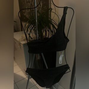 New French design Dag Adom one shoulder black sparkle bikini size 4